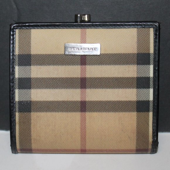 COPY - Authentic Burberry Italy Nova Check Leather French Kiss-lock Wallet - Picture 1 of 11